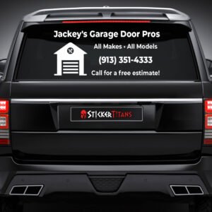 Custom rear glass decal on vehicle window by StickerTitans.com