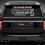 Custom rear glass decal on vehicle window by StickerTitans.com