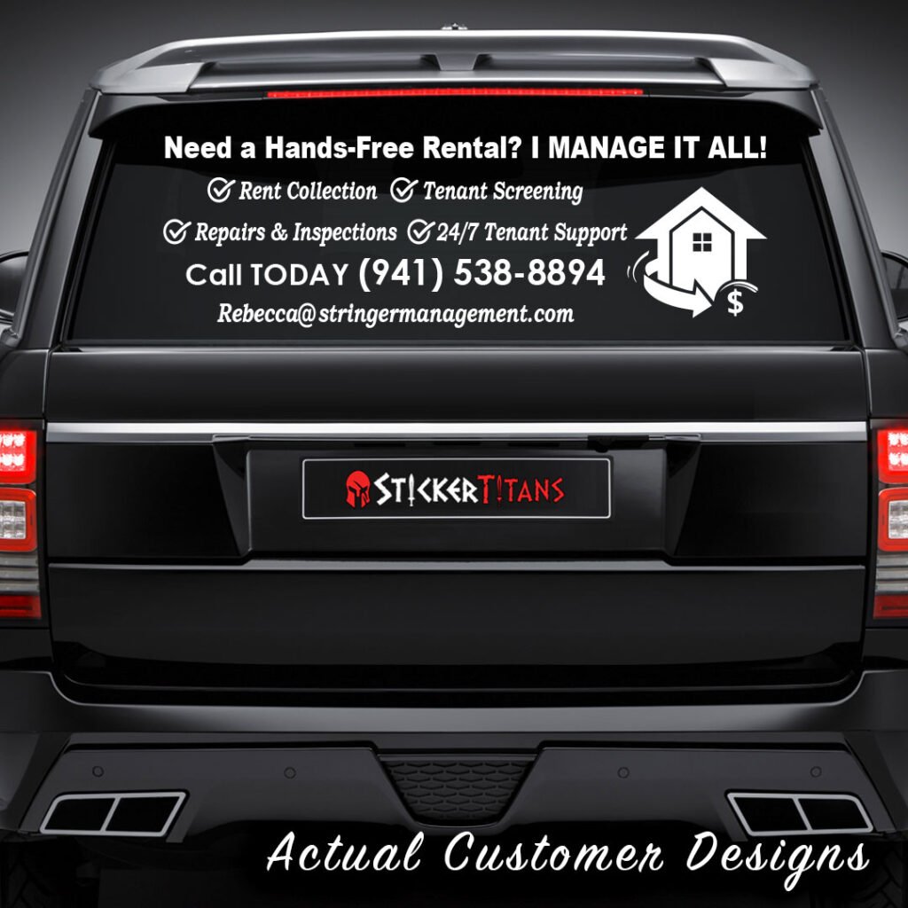 Custom rear glass decal on vehicle window by StickerTitans.com